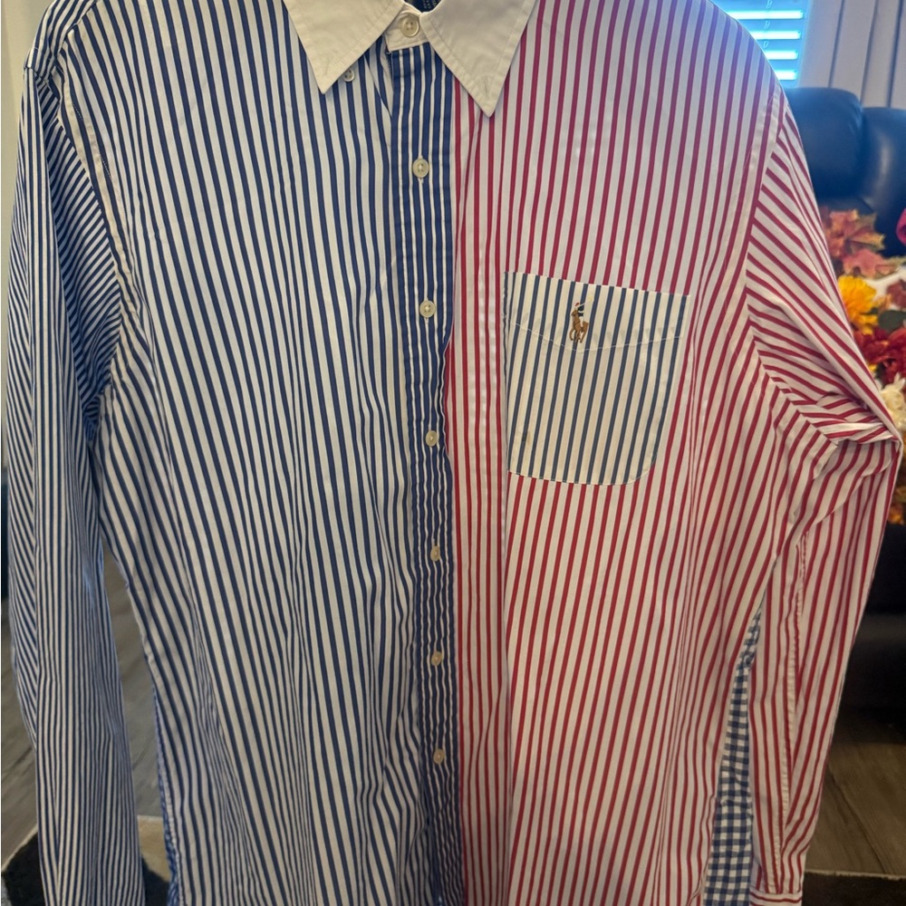 Blue and Red Striped Men's Shirt
